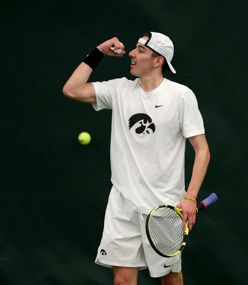 Iowa’s Nikita Snezhko against Cornell Sunday, March 8, 2020 at the Hawkeye Tennis and Recreation Center. (Brian Ray/hawkeyesports.com)