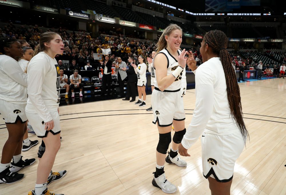 Iowa Hawkeyes forward/center Monika Czinano (25) against Ohio State in the quarterfinals of the Big Ten Basketball Tournament Friday, March 6, 2020 at Bankers Life Fieldhouse in Indianapolis. (Brian Ray/hawkeyesports.com)
