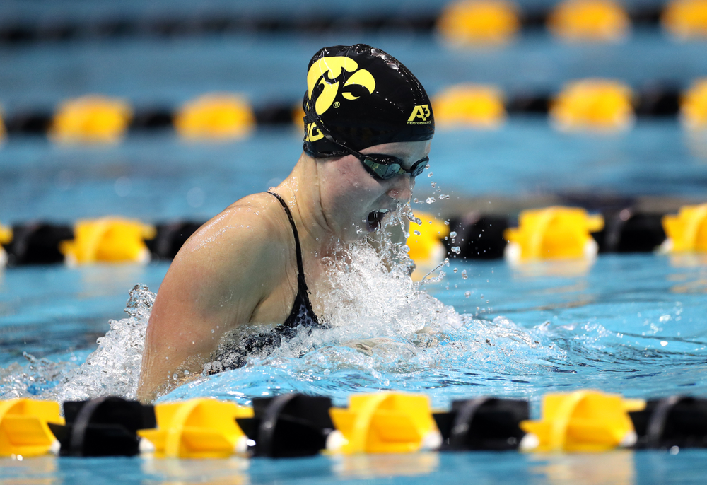 IowaÕs Aleksandra Olesiak swims the 200 yard breaststroke against the Michigan Wolverines Friday, November 1, 2019 at the Campus Recreation and Wellness Center. (Brian Ray/hawkeyesports.com)