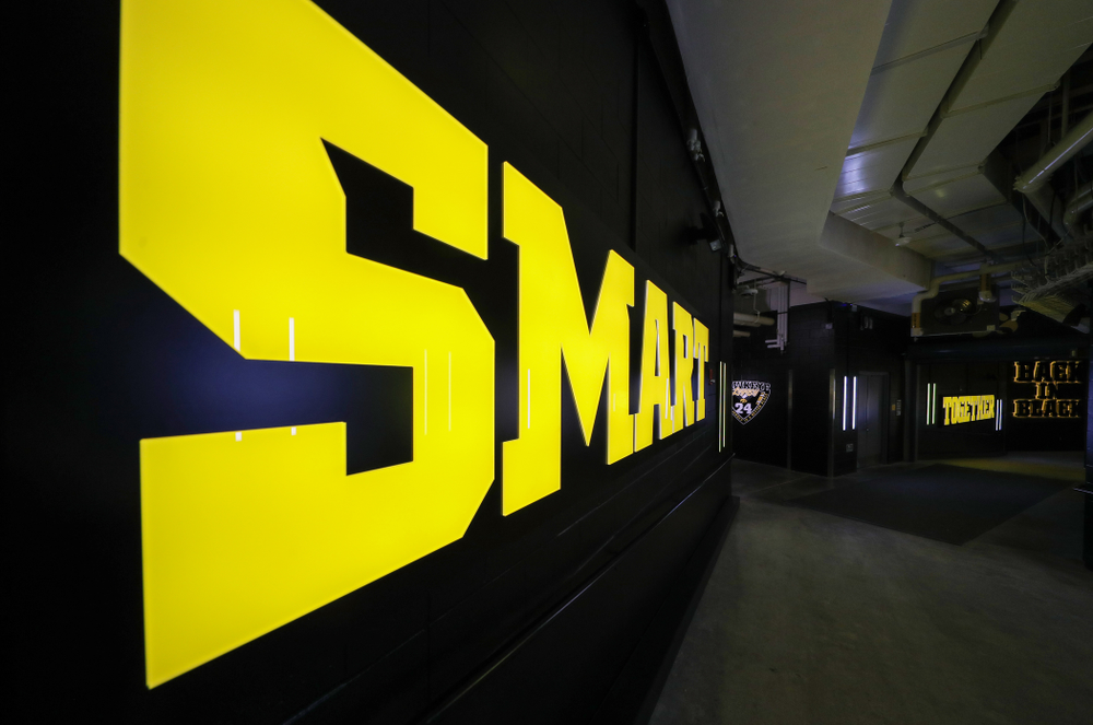 The Hawkeye Football Team sees the updates to their entrance tunnel at Kinnick Stadium for the first time Thursday, August 22, 2019 in Iowa City. (Brian Ray/hawkeyesports.com)