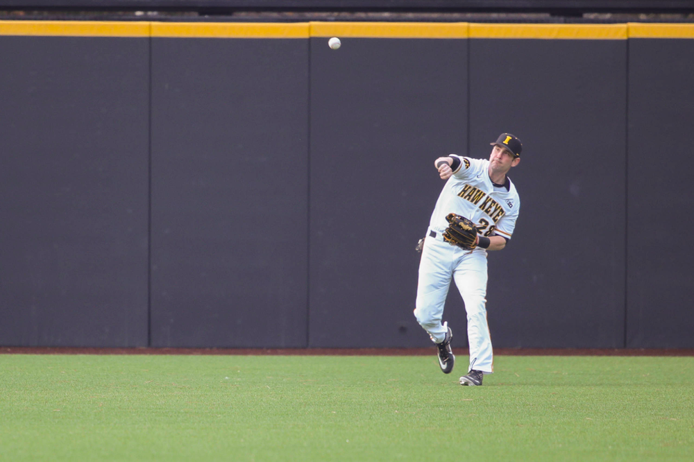 Iowa infielder Chris Whelan at game 1 vs Rutgers on Friday, April 5, 2019 at Duane Banks Field. (Lily Smith/hawkeyesports.com)