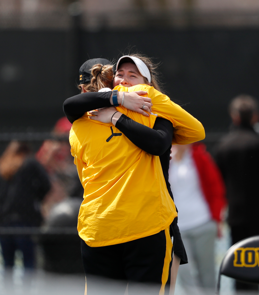 Iowa's Anastasia Reimchen against the Wisconsin Badgers Sunday, April 22, 2018 at the Hawkeye Tennis and Recreation Center. (Brian Ray/hawkeyesports.com)