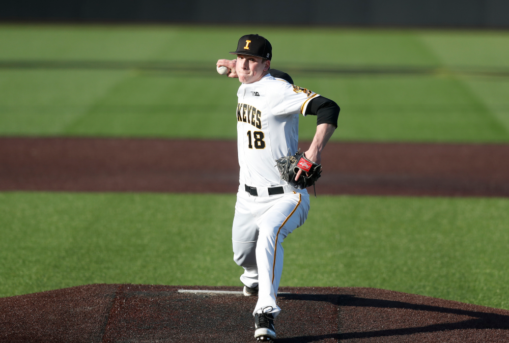 Iowa Hawkeyes pitcher Shane Ritter (18) against Northern Illinois Tuesday, April 17, 2018 at Duane Banks Field. (Brian Ray/hawkeyesports.com)
