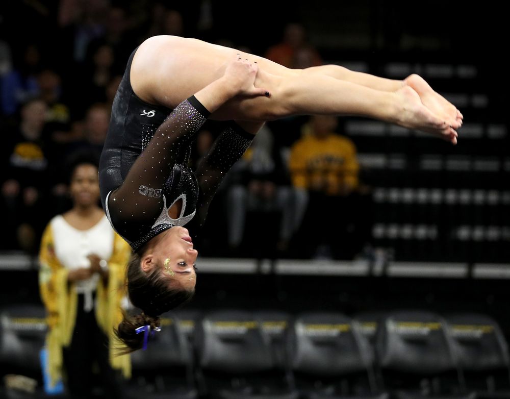 Iowa’s Ariana Agrapides competes on the floor against Michigan State Saturday, February 1, 2020 at Carver-Hawkeye Arena. (Brian Ray/hawkeyesports.com)