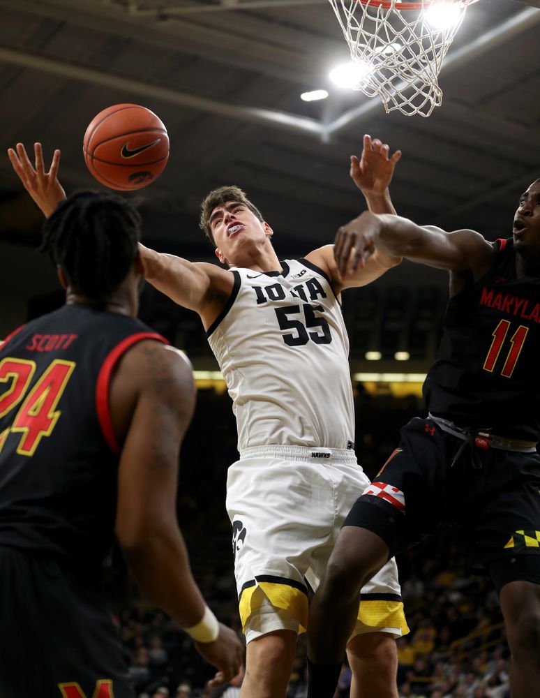 Iowa Hawkeyes forward Luka Garza (55) against the Maryland Terrapins Friday, January 10, 2020 at Carver-Hawkeye Arena. (Brian Ray/hawkeyesports.com)