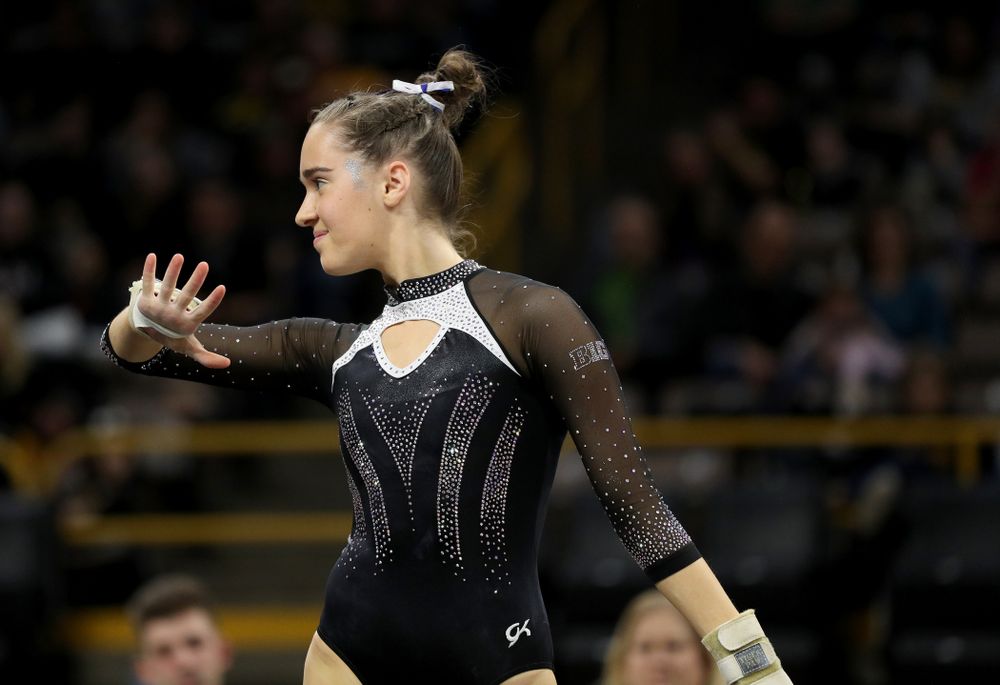 Iowa’s Allie Gilchrist competes on the floor against Michigan State Saturday, February 1, 2020 at Carver-Hawkeye Arena. (Brian Ray/hawkeyesports.com)