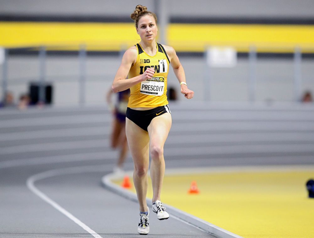 Iowa’s Elyse Prescott runs the women’s 1 mile run event during the Hawkeye Invitational at the Recreation Building in Iowa City on Saturday, January 11, 2020. (Stephen Mally/hawkeyesports.com)