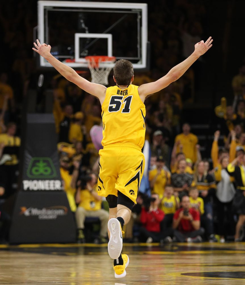Iowa Hawkeyes forward Nicholas Baer (51) against the Wisconsin Badgers Friday, November 30, 2018 at Carver-Hawkeye Arena. (Brian Ray/hawkeyesports.com)