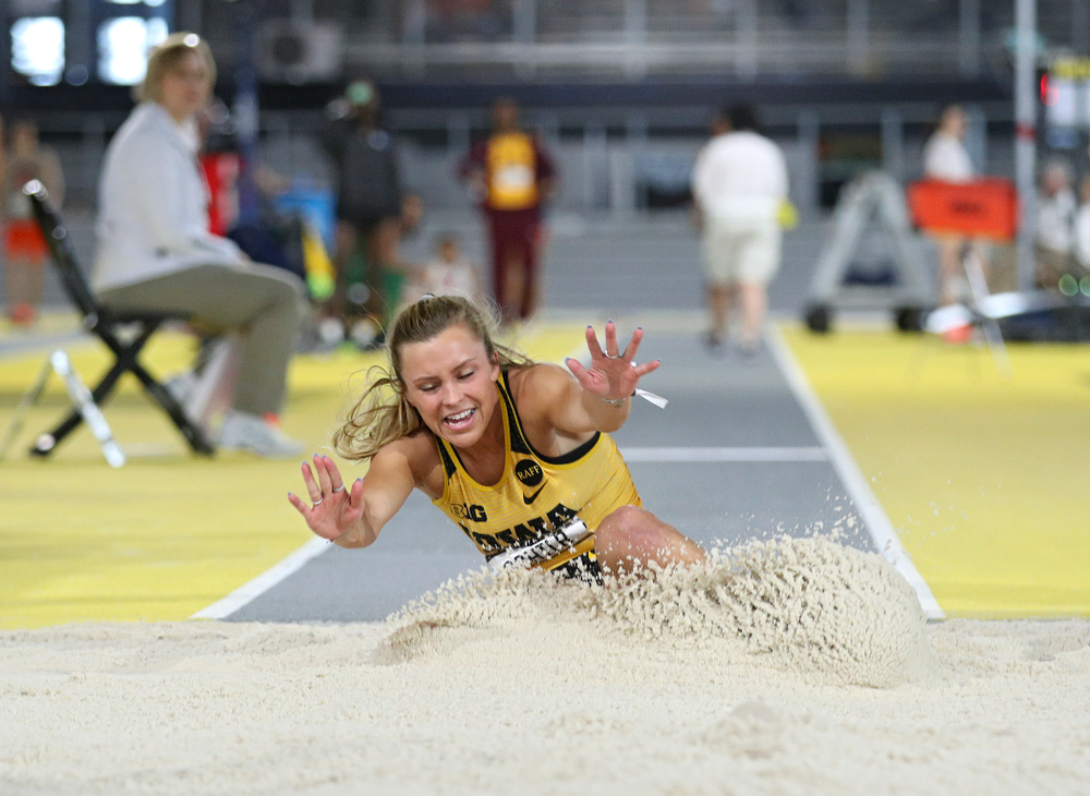 Iowa’s Hannah Schilb competes in the women’s triple jump event during the Larry Wieczorek Invitational at the Recreation Building in Iowa City on Saturday, January 18, 2020. (Stephen Mally/hawkeyesports.com)