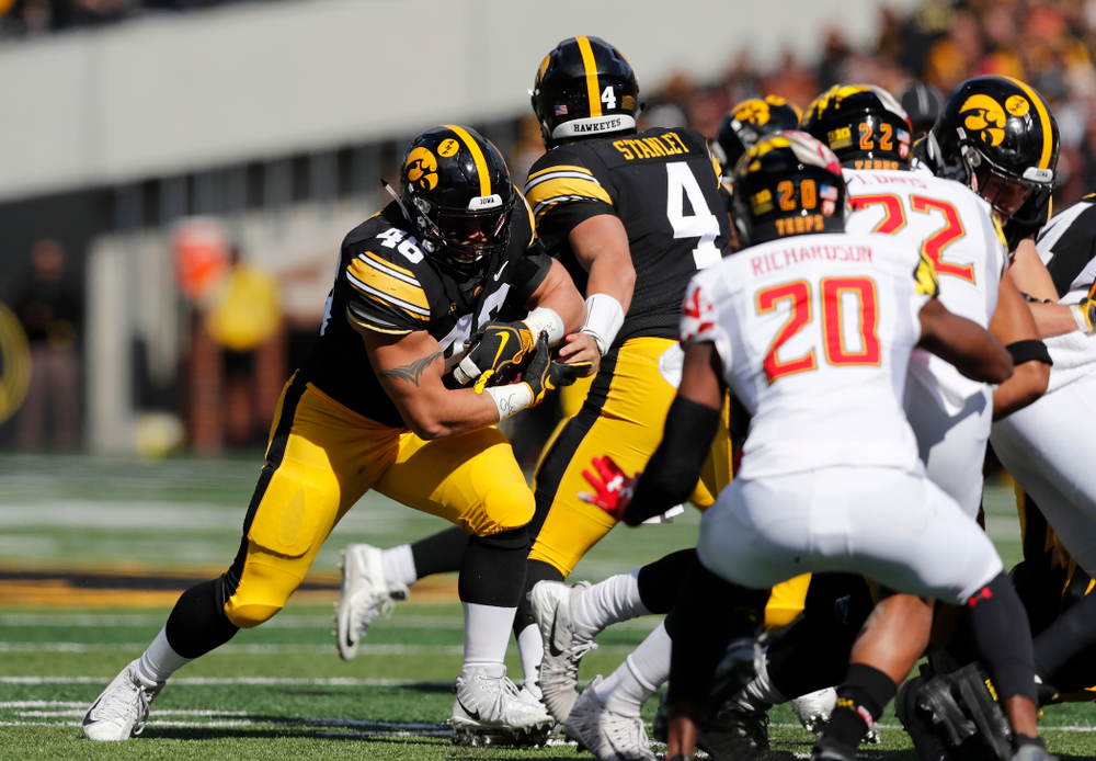 Iowa Hawkeyes fullback Austin Kelly (46) against the Maryland Terrapins Saturday, October 20, 2018 at Kinnick Stadium (Brian Ray/hawkeyesports.com)