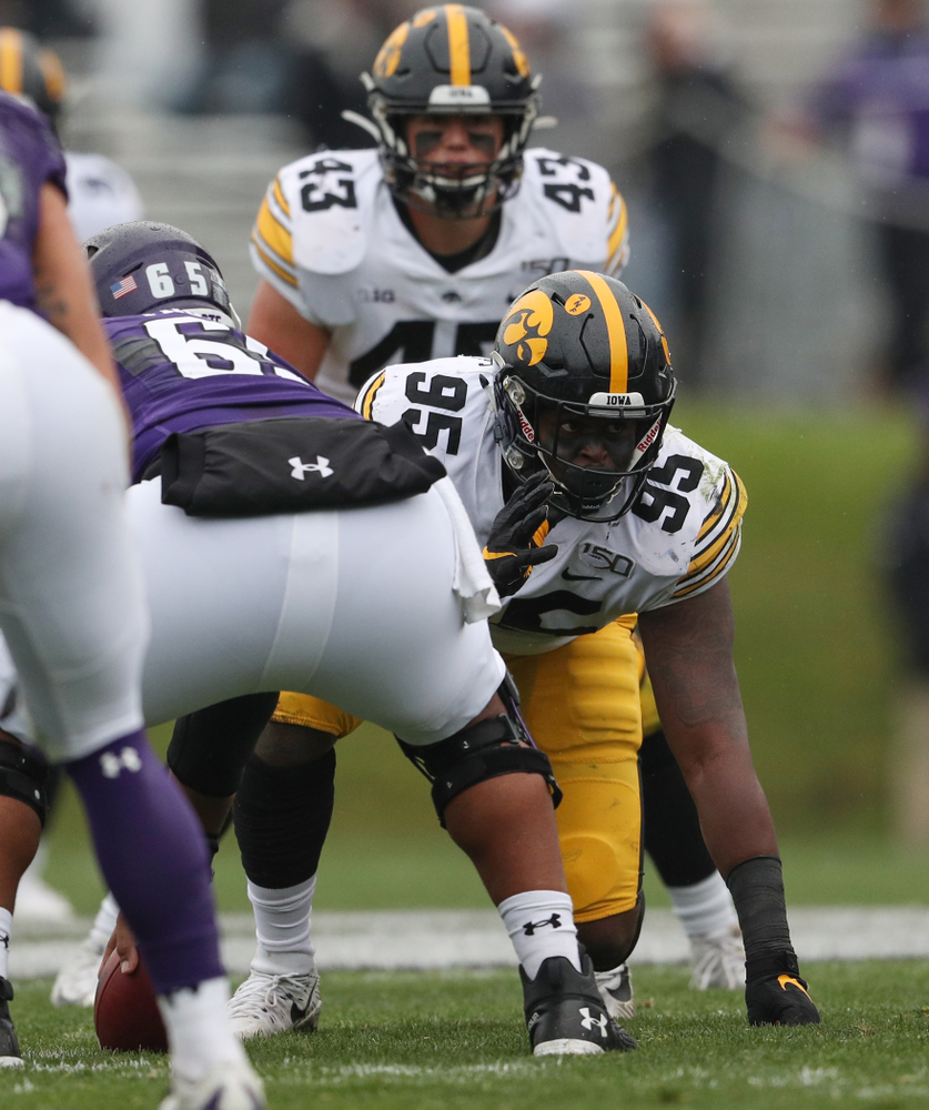 Iowa Hawkeyes defensive lineman Cedrick Lattimore (95) against the Northwestern Wildcats Saturday, October 26, 2019 at Ryan Field in Evanston, Ill. (Brian Ray/hawkeyesports.com)