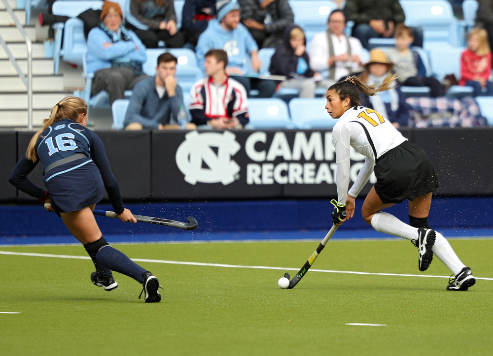 Iowa’s Ciara Smith (17) looks to pass during the second quarter of their NCAA Tournament Second Round match against North Carolina at Karen Shelton Stadium in Chapel Hill, N.C. on Sunday, Nov 17, 2019. (Stephen Mally/hawkeyesports.com)