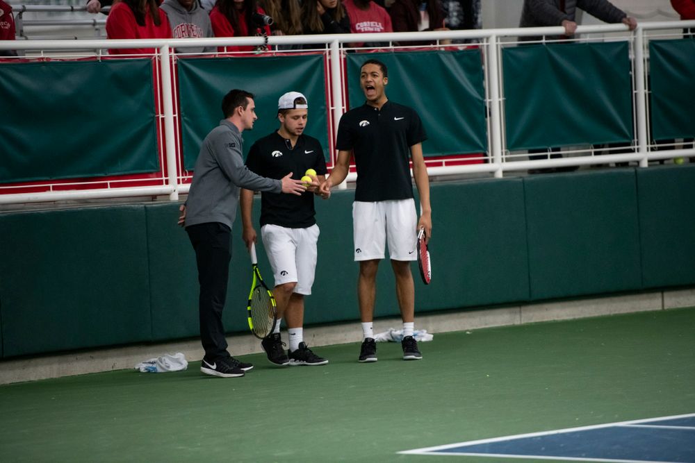 The Iowa men's tennis team competes against Cornell in The Rise Tennis Center in Ithaca, NY on Sunday, Feb. 24, 2019.