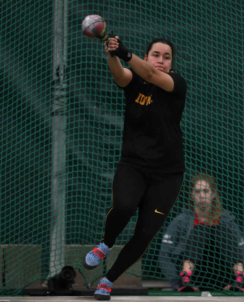 Iowa's Konstadina Spanoudakis competes in the weight throw Friday, January 11, 2019 at the Hawkeye Tennis and Recreation Center. (Brian Ray/hawkeyesports.com)