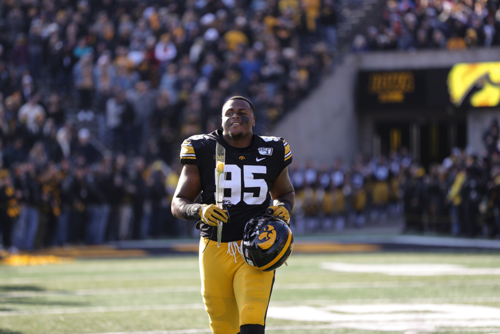 Iowa Hawkeyes defensive lineman Cedrick Lattimore (95) during Senior Day festivities before their game against the Illinois Fighting Illini Saturday, November 23, 2019 at Kinnick Stadium. (Brian Ray/hawkeyesports.com)
