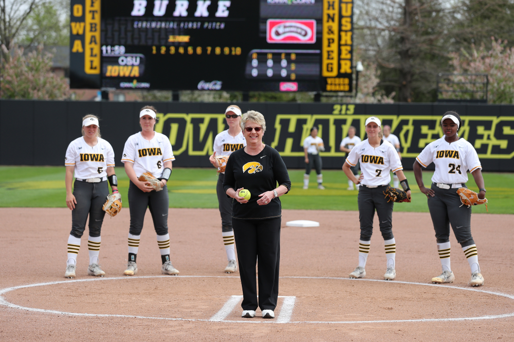 Deputy Athletics Director Barbara Burke against the Ohio State Buckeyes on senior day Sunday, May 5, 2019 at Pearl Field. (Brian Ray/hawkeyesports.com)
