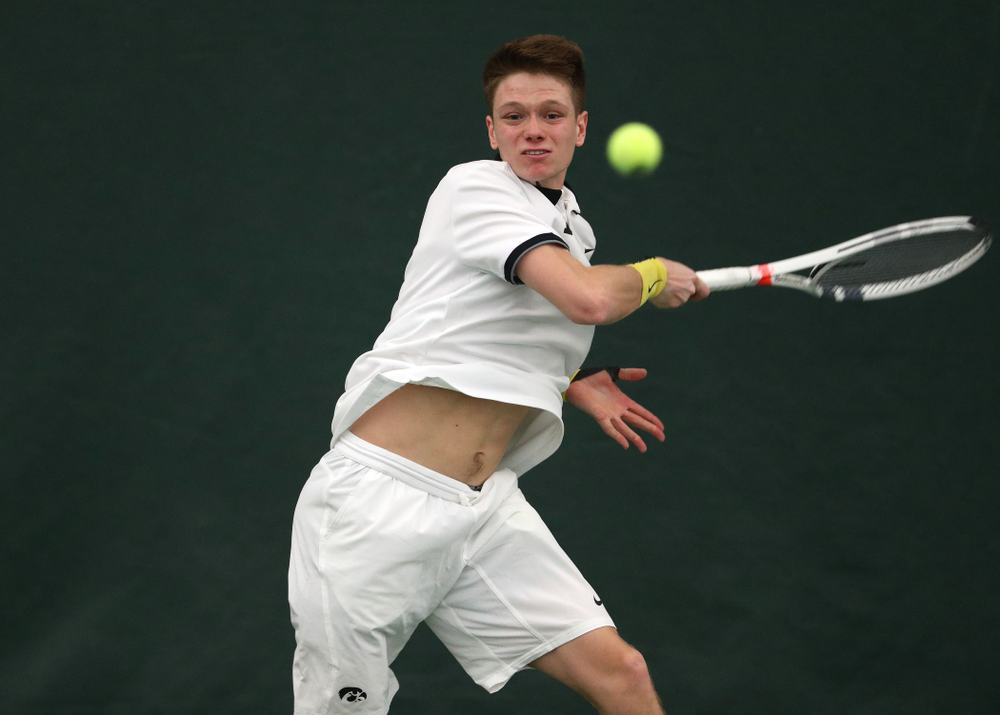 Iowa's Jason Kerst against North Dakota Friday, January 25, 2019 at the Hawkeye Tennis and Recreation Complex. (Brian Ray/hawkeyesports.com)