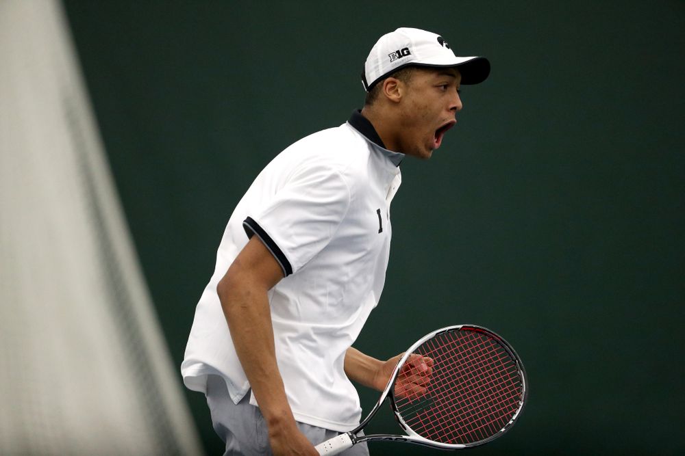 Iowa's Oliver Okonkwo against Western Michigan Saturday, January 19, 2019 at the Hawkeye Tennis and Recreation Complex. (Brian Ray/hawkeyesports.com)