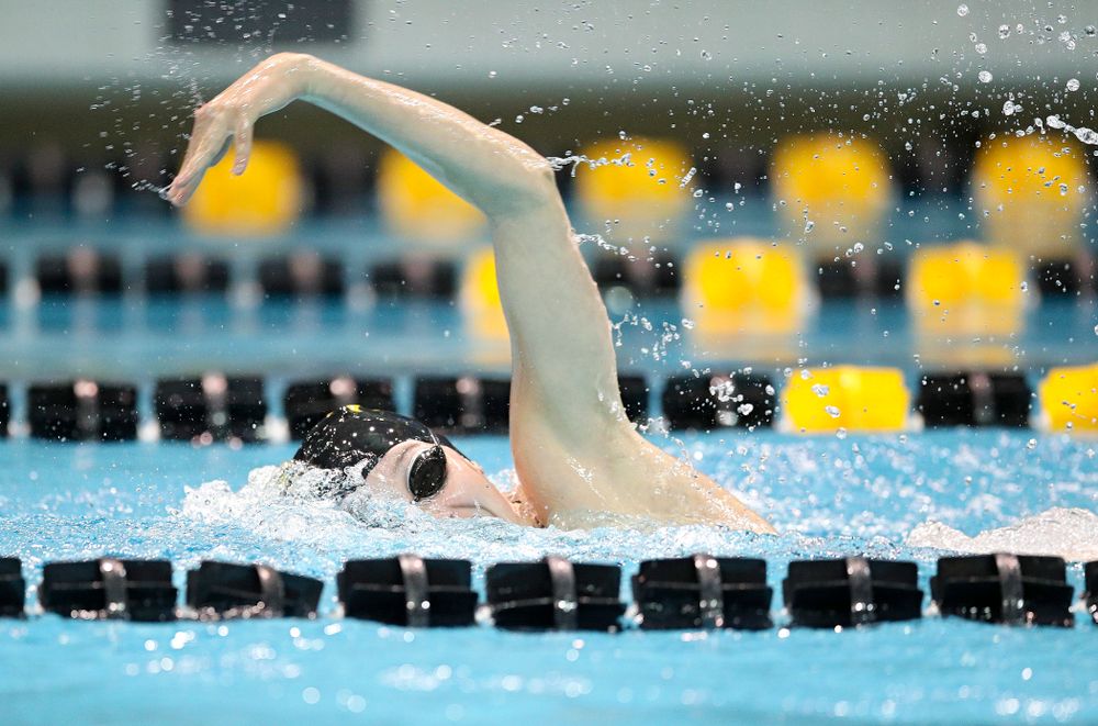 Iowa’s Samantha Sauer swims the freestyle section in the women’s 400 yard medley relay event during their meet at the Campus Recreation and Wellness Center in Iowa City on Friday, February 7, 2020. (Stephen Mally/hawkeyesports.com)