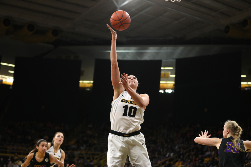 Iowa Hawkeyes forward Megan Gustafson (10) against the Northern Iowa Panthers in the Hy-Vee Classic Sunday, December 16, 2018 at Carver-Hawkeye Arena. (Brian Ray/hawkeyesports.com)