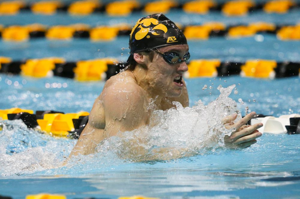Iowa's Daniel Swanepoel at the 200-yard breaststroke race Saturday, March 2, 2019 at the Campus Recreation and Wellness Center. (Lily Smith/hawkeyesports.com)