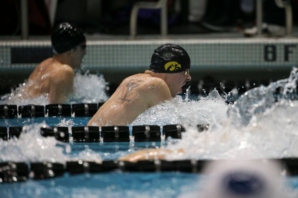 Iowa's Tanner Nelson at the 200-yard breaststroke race Saturday, March 2, 2019 at the Campus Recreation and Wellness Center. (Lily Smith/hawkeyesports.com)