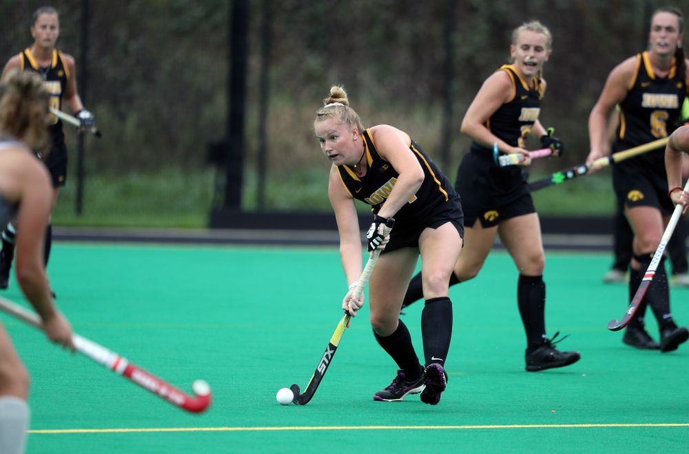 Iowa Hawkeyes defenseman Ellie Flynn (22) during a 2-1 victory against the Ohio State Buckeyes Friday, September 27, 2019 at Grant Field. (Brian Ray/hawkeyesports.com)