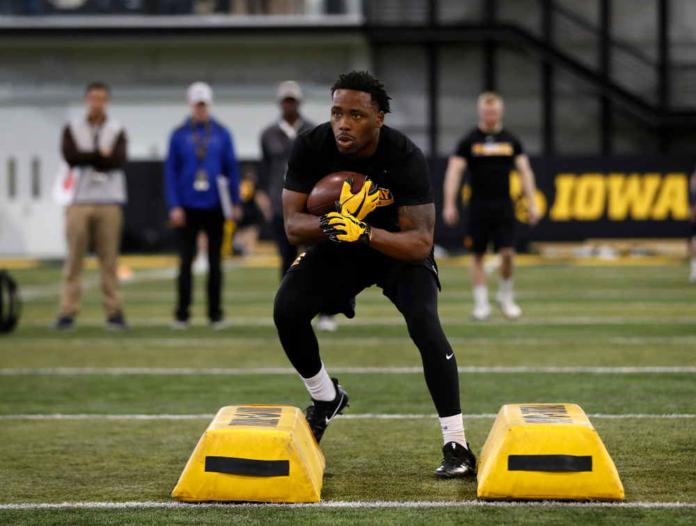 Iowa Hawkeyes running back Akrum Wadley (25) during the team's annual pro day Monday, March 26, 2018 at the Hansen Football Performance Center. (Brian Ray/hawkeyesports.com)