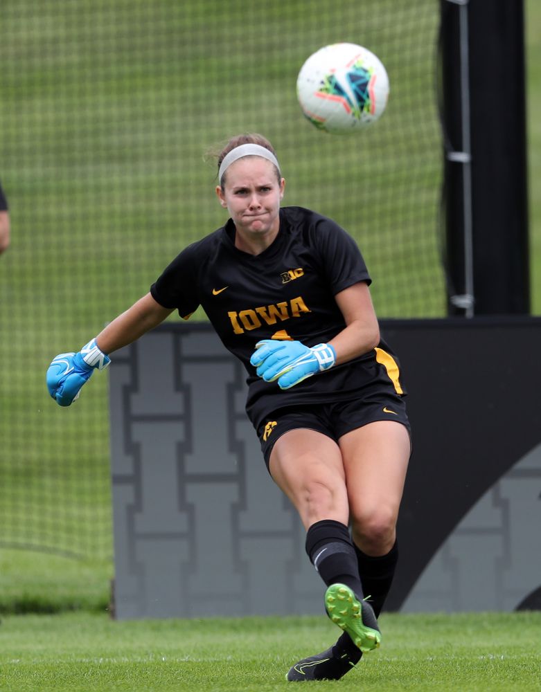 Iowa Hawkeyes goalkeeper Claire Graves (1) during a 6-1 win over Northern Iowa Sunday, August 25, 2019 at the Iowa Soccer Complex. (Brian Ray/hawkeyesports.com)