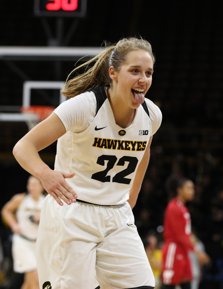 Iowa Hawkeyes guard Kathleen Doyle (22) against the Wisconsin Badgers Monday, January 7, 2019 at Carver-Hawkeye Arena. (Brian Ray/hawkeyesports.com)