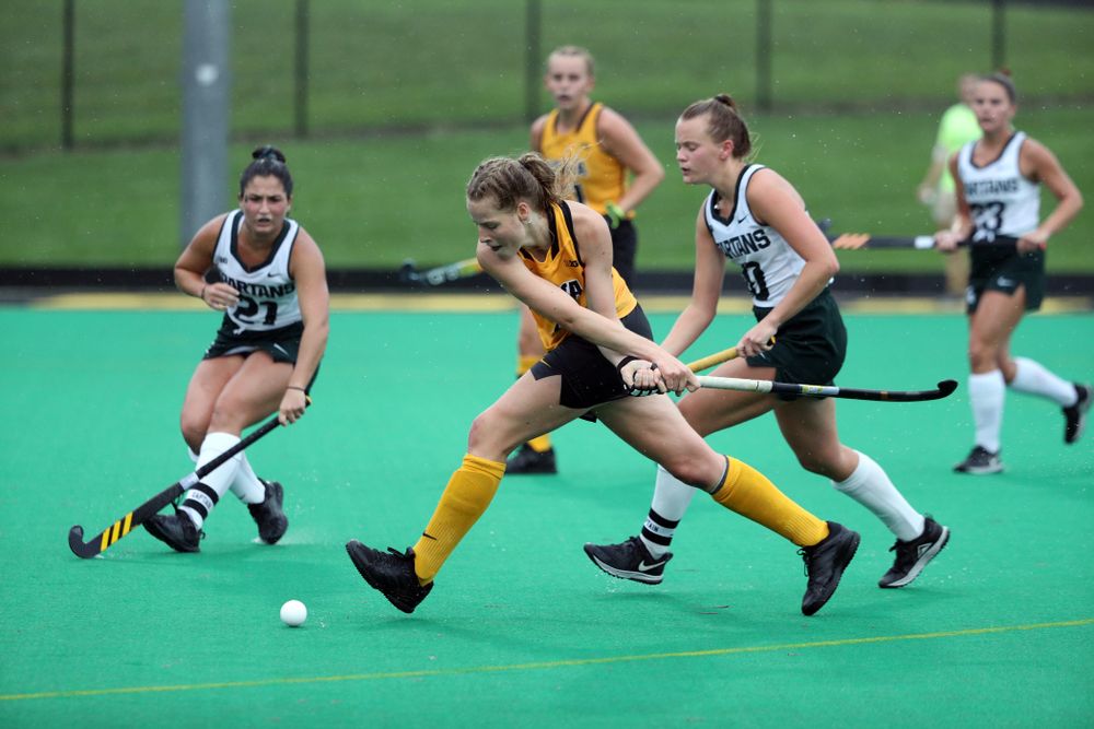 Iowa Hawkeyes Sofie Stribos (9) against the Michigan State Spartans Sunday, September 29, 2019 at Grant Field. (Brian Ray/hawkeyesports.com)