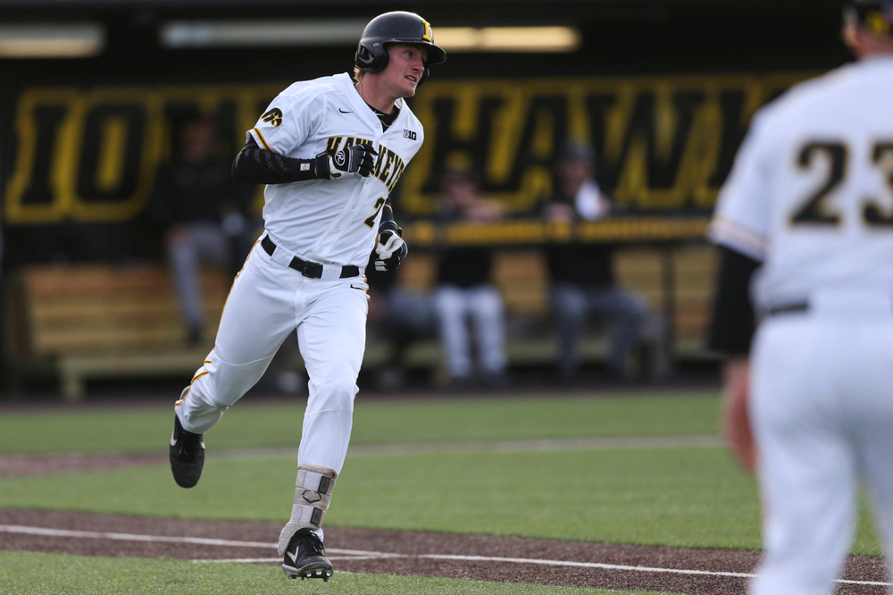 Iowa infielder Chris Whelan at baseball vs Milwaukee on Tuesday, April 23, 2019 at Duane Banks Field. (Lily Smith/hawkeyesports.com)