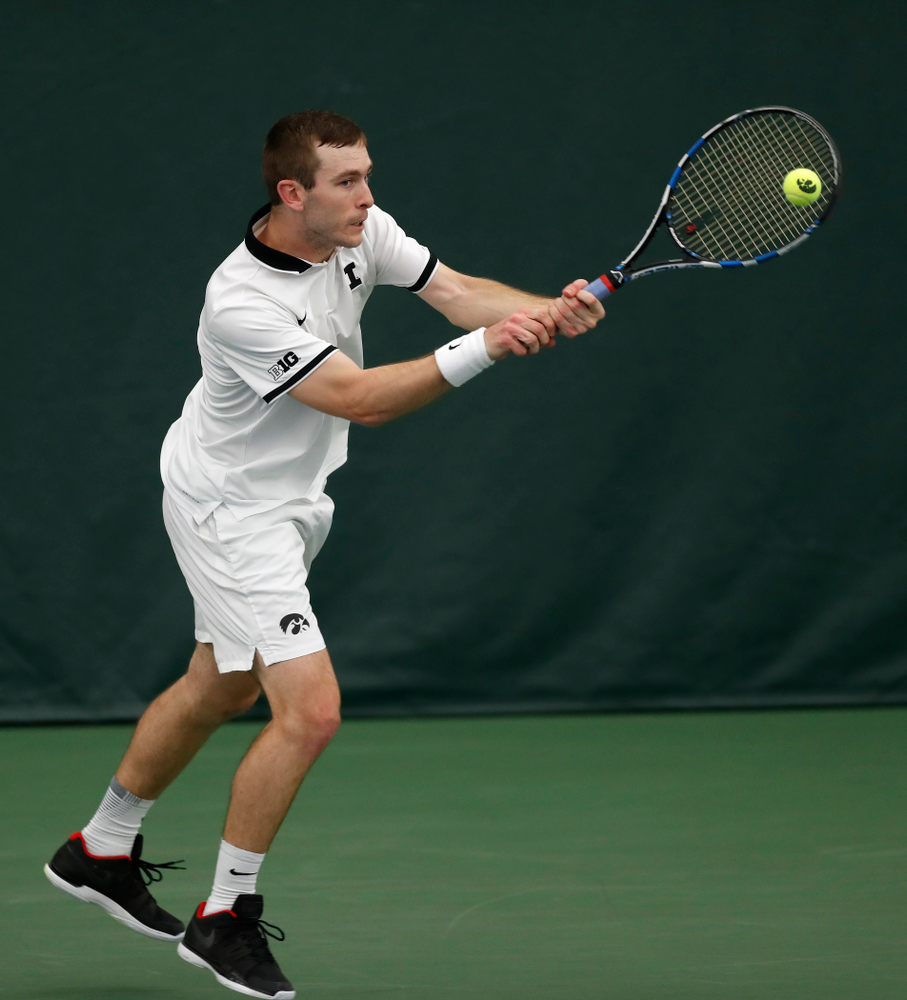 Jake Jacoby against Purdue Sunday, April 15, 2018 at the Hawkeye Tennis and Recreation Center. (Brian Ray/hawkeyesports.com)