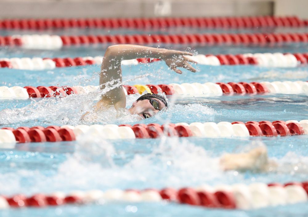 Iowa's Allyssa Fluit swims the 500-yard freestyle during the 2019 Women's Big Ten Swimming and Diving meet Thursday, February 21, 2019 in Bloomington, Indiana. (Brian Ray/hawkeyesports.com)