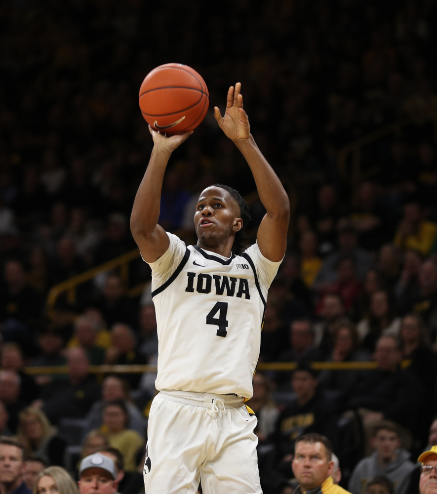 Iowa Hawkeyes guard Bakari Evelyn (4) against the Purdue Boilermakers Tuesday, March 3, 2020 at Carver-Hawkeye Arena. (Brian Ray/hawkeyesports.com)