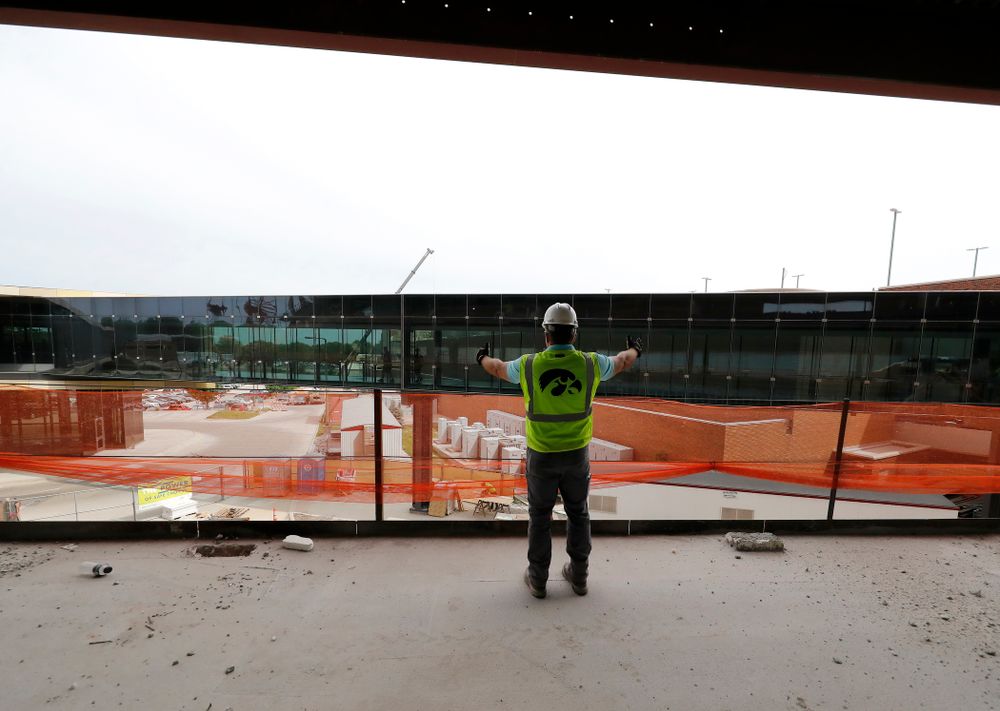 University of Iowa Senior Construction Project Manager Michael Kearns talks about where the skywalk will connect to the club level in the north end zone Wednesday, June 6, 2018 at Kinnick Stadium. (Brian Ray/hawkeyesports.com)
