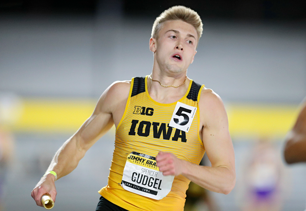 Iowa’s Spencer Gudgel runs the men’s 1600 meter relay event during the Jimmy Grant Invitational at the Recreation Building in Iowa City on Saturday, December 14, 2019. (Stephen Mally/hawkeyesports.com)