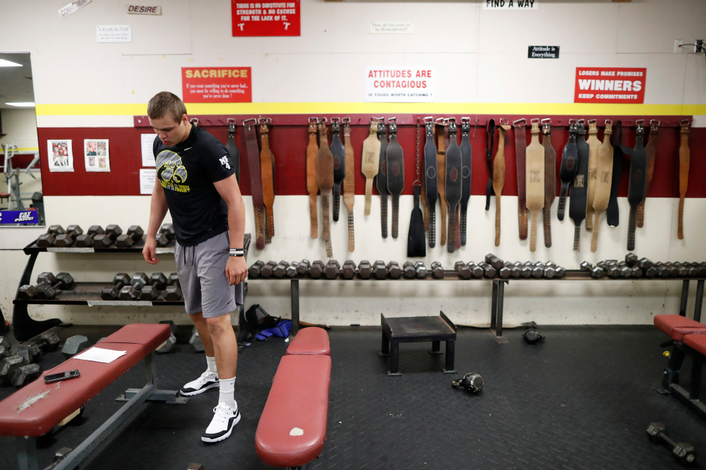 Iowa Hawkeyes quarterback Nathan Stanley (4) works out at his high school Wednesday, May 30, 2018 in Menomonie, Wisc. (Brian Ray/hawkeyesports.com)