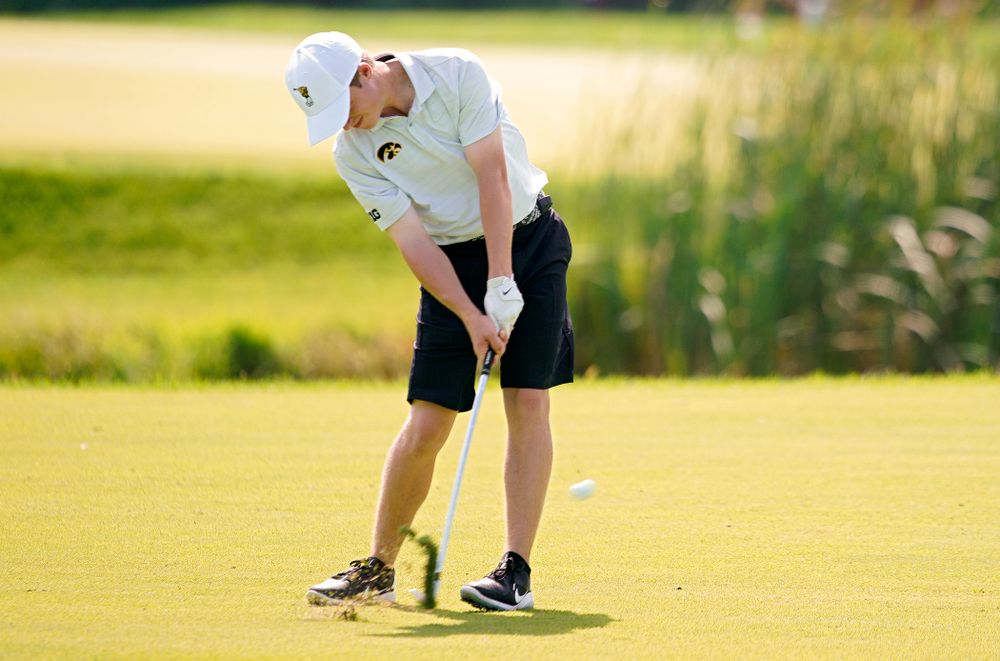 Iowa’s Matthew Garside hits from the fairway during the second day of the Golfweek Conference Challenge at the Cedar Rapids Country Club in Cedar Rapids on Monday, Sep 16, 2019. (Stephen Mally/hawkeyesports.com)