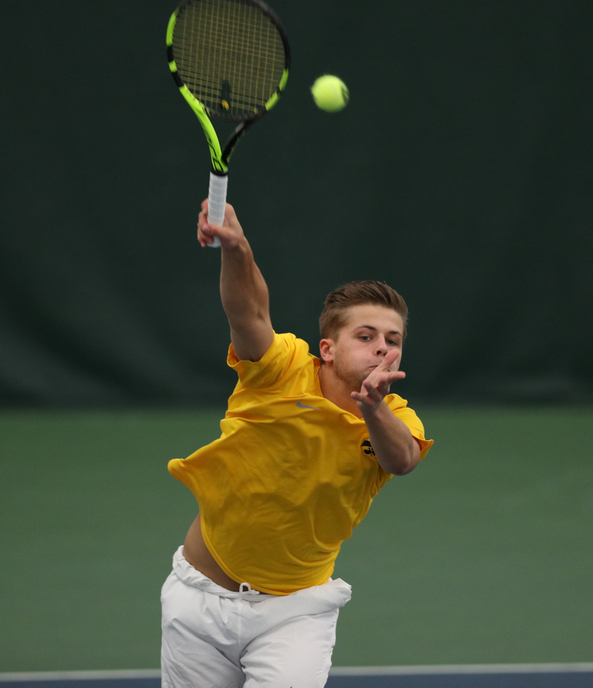 against Utah Sunday, February 10, 2019 at the Hawkeye Tennis and Recreation Complex. (Brian Ray/hawkeyesports.com)