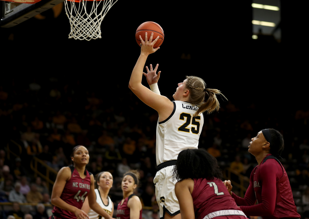 Iowa Hawkeyes forward/center Monika Czinano (25) against North Carolina Central Saturday, December 14, 2019 at Carver-Hawkeye Arena. (Brian Ray/hawkeyesports.com)