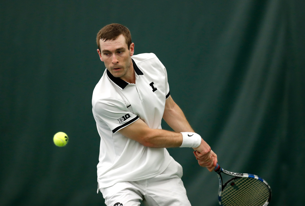 Jake Jacoby against Purdue Sunday, April 15, 2018 at the Hawkeye Tennis and Recreation Center. (Brian Ray/hawkeyesports.com)