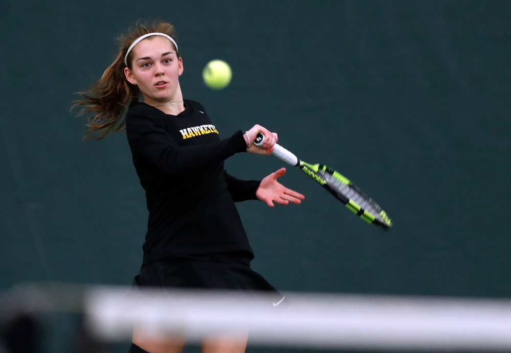 Zoe Douglas against Ohio State Sunday, March 25, 2018 at the Hawkeye Tennis and Recreation Center. (Brian Ray/hawkeyesports.com)
