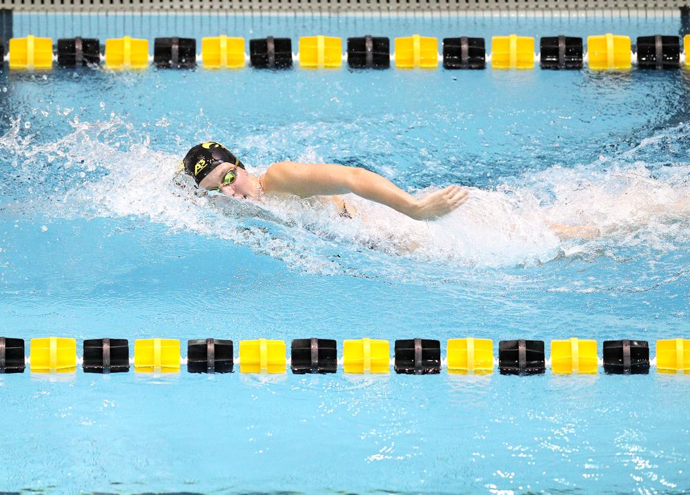 Iowa’s Macy Rink swims the women’s 50 yard freestyle event during their meet at the Campus Recreation and Wellness Center in Iowa City on Friday, February 7, 2020. (Stephen Mally/hawkeyesports.com)