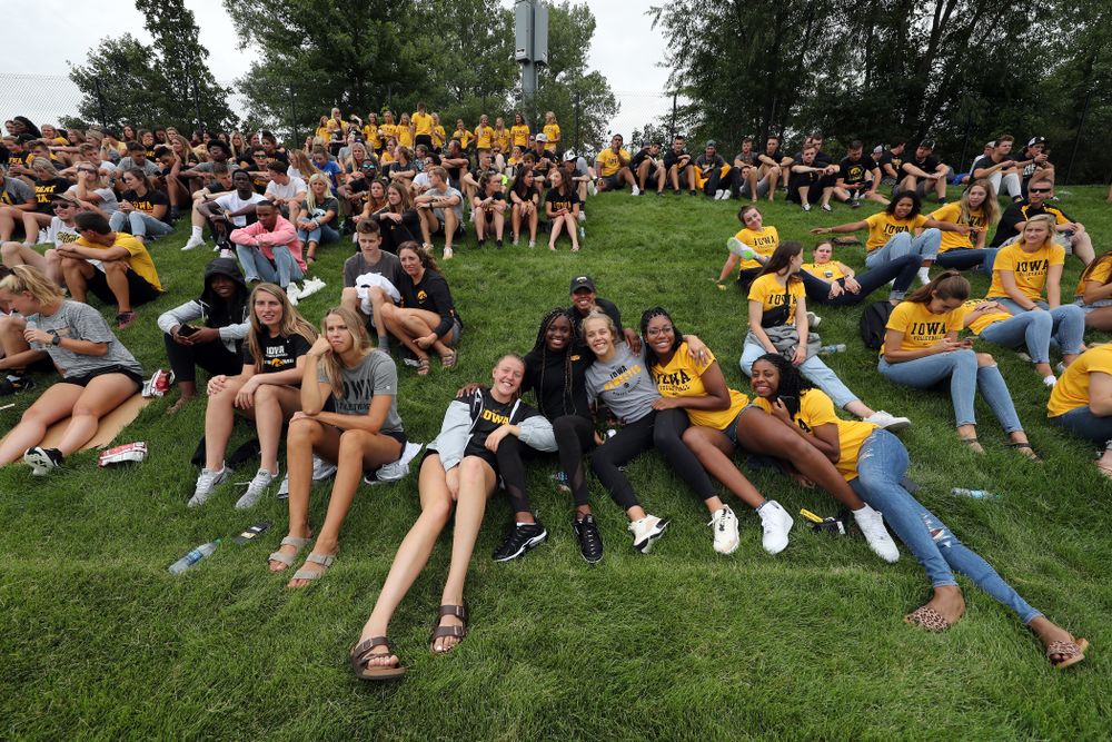 Student athletes cheer on the Iowa Hawkeyes during a 6-1 win over Northern Iowa Sunday, August 25, 2019 at the Iowa Soccer Complex. (Brian Ray/hawkeyesports.com)