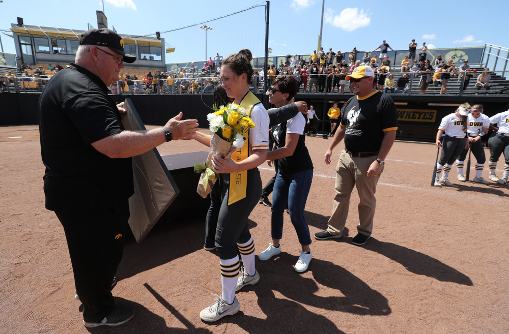 Iowa Hawkeyes Mallory Kilian (11) during senior day festivities following their game against the Ohio State Buckeyes Sunday, May 5, 2019 at Pearl Field. (Brian Ray/hawkeyesports.com)ic