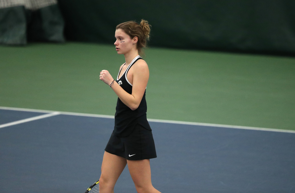 Iowa's Cloe Ruette against the Penn State Nittany Lions Sunday, February 24, 2019 at the Hawkeye Tennis and Recreation Complex. (Brian Ray/hawkeyesports.com)