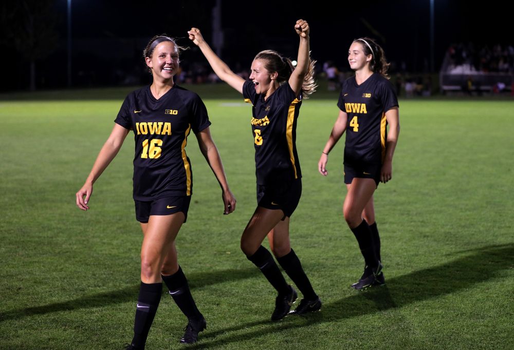 Iowa Hawkeyes midfielder Isabella Blackman (6) celebrates their 2-1 victory over the Iowa State Cyclones Thursday, August 29, 2019 in the Iowa Corn Cy-Hawk series at the Iowa Soccer Complex. (Brian Ray/hawkeyesports.com)