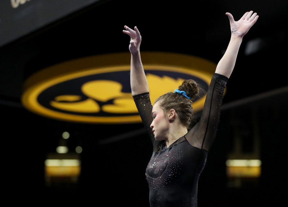 Iowa’s Mackenzie Vance competes on the beam against Michigan Friday, February 14, 2020 at Carver-Hawkeye Arena. (Brian Ray/hawkeyesports.com)