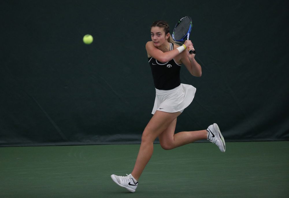 Iowa's Adorabol Huckleby during a doubles match against North Texas Sunday, January 20, 2019 at the Hawkeye Tennis and Recreation Center. (Brian Ray/hawkeyesports.com)